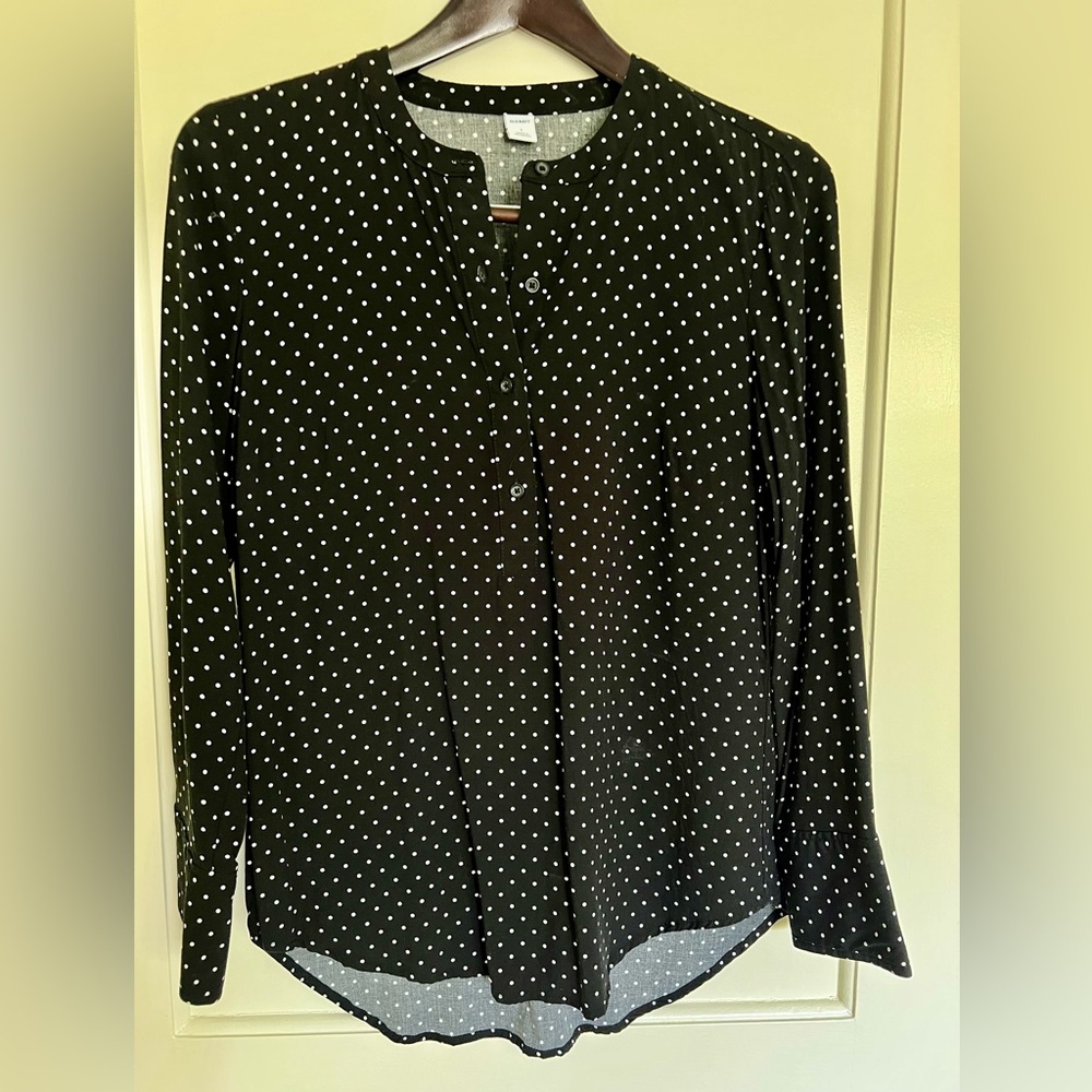 Old Navy Black Long Sleeve Mandarin Collar Blouse